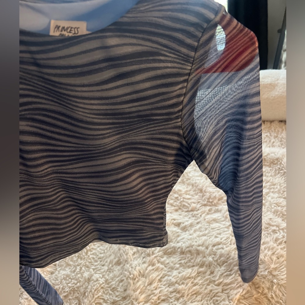 Princess Polly Blue Mesh Long Sleeve Top - Picture 3 of 6